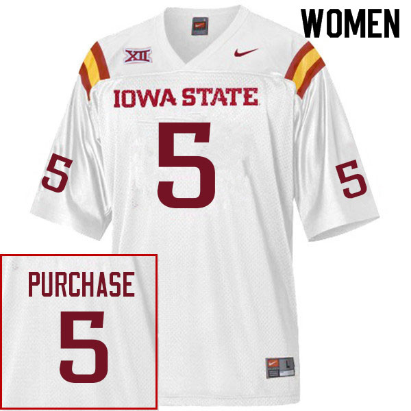 Women #5 Myles Purchase Iowa State Cyclones College Football Jerseys Sale-White - Click Image to Close